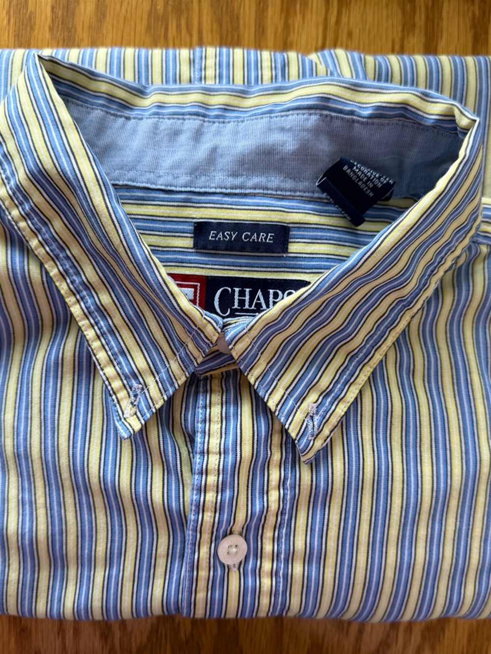 Chaps Men's Yellow and Blue Striped Button-Down Shirt